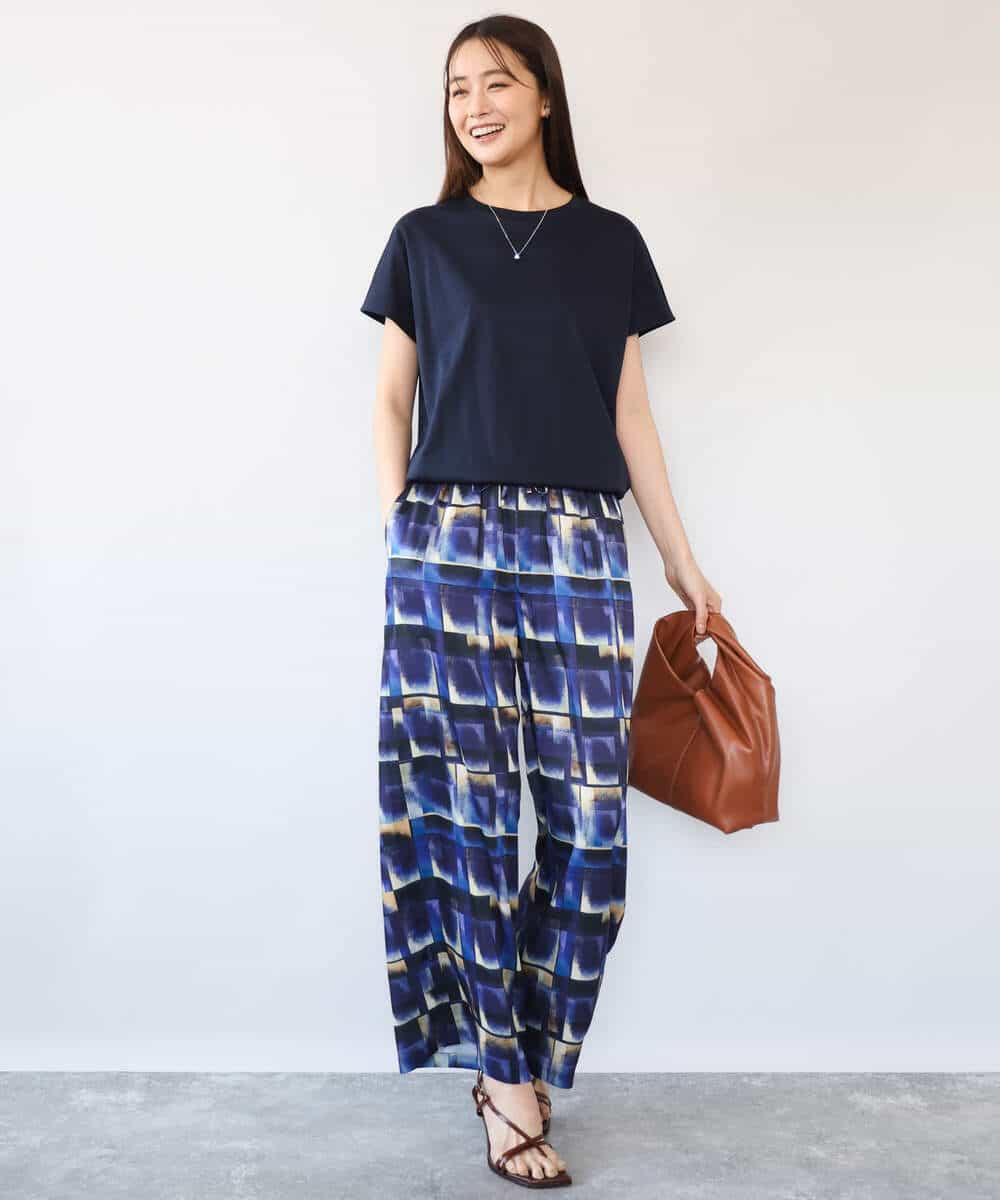 FKLHD62180 MK MICHEL KLEIN(MK ミッシェルクラン) [接触冷感/洗える]アートプリント ワイドパンツ グリーン