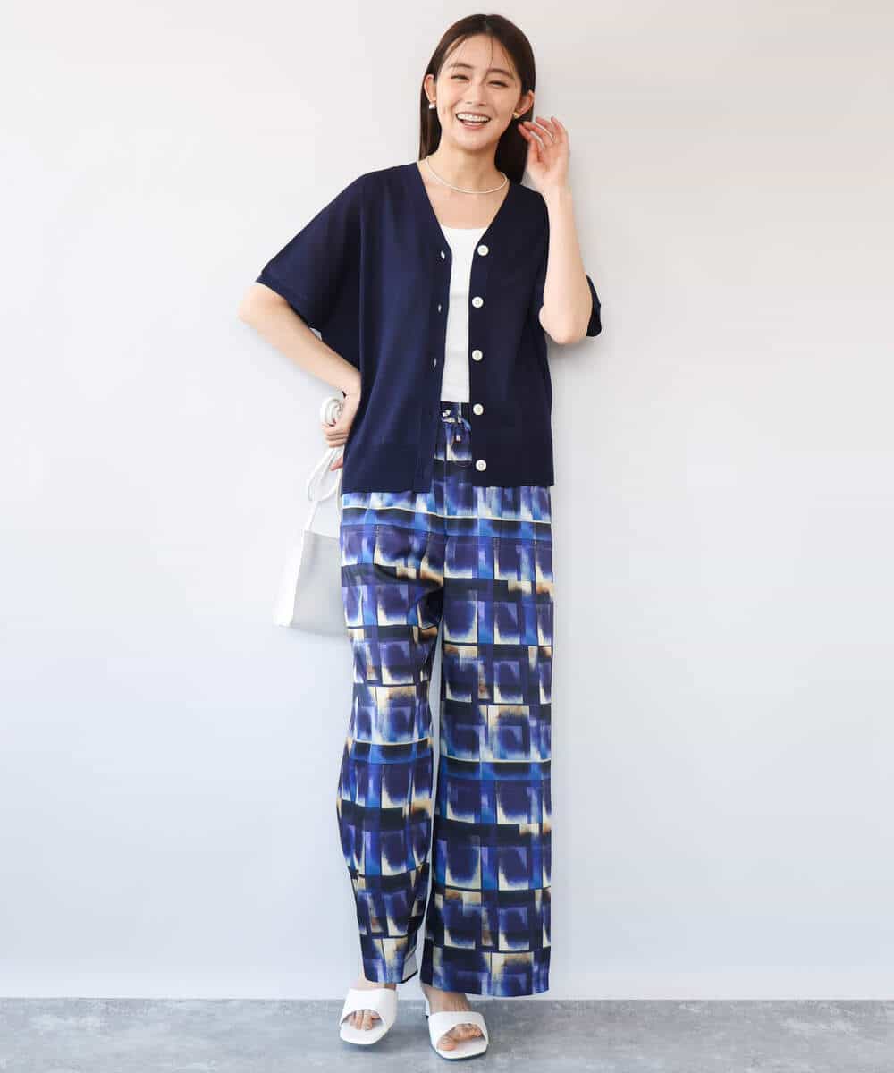 FKLHD62180 MK MICHEL KLEIN(MK ミッシェルクラン) [接触冷感/洗える]アートプリント ワイドパンツ グリーン