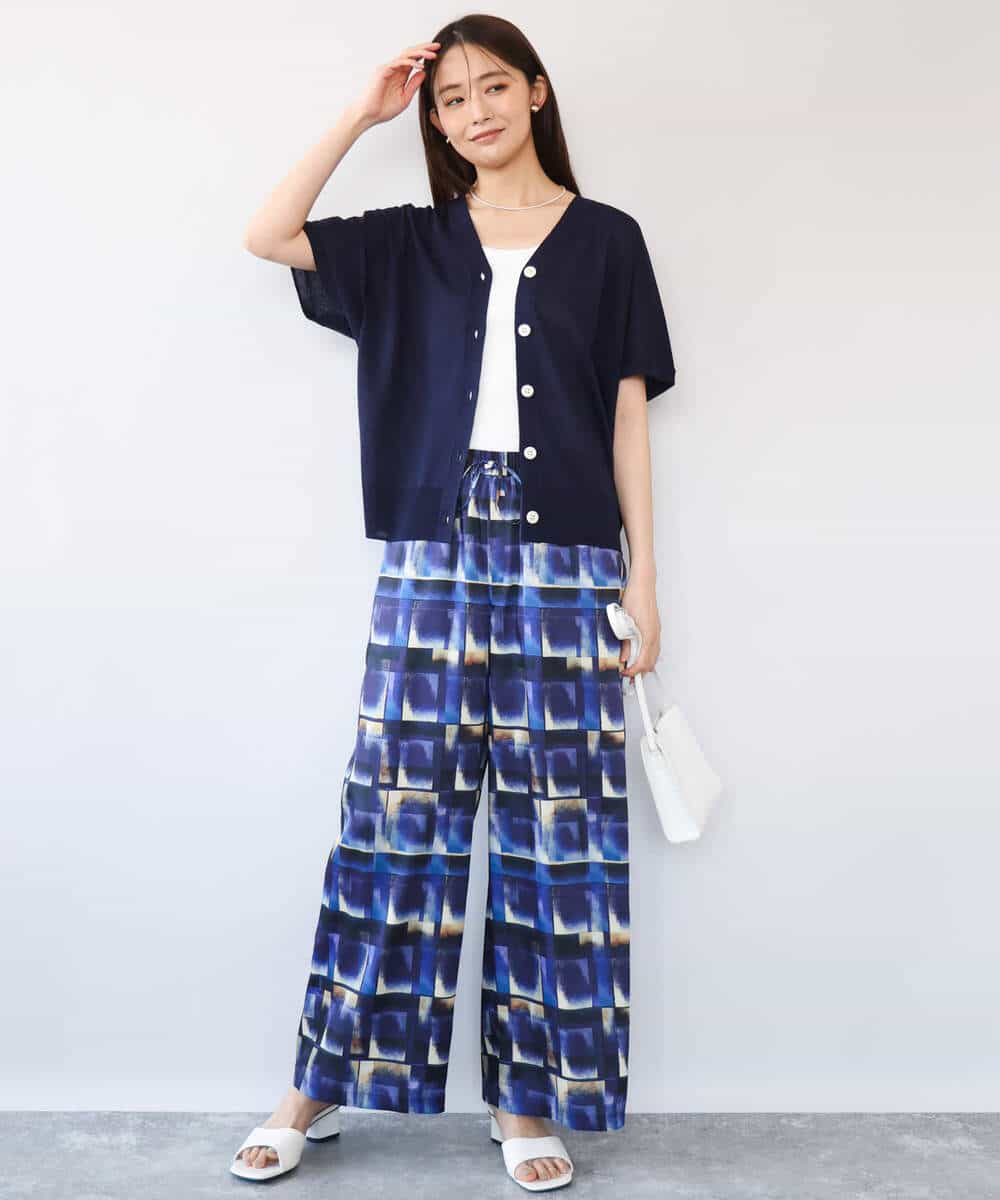 FKLHD62180 MK MICHEL KLEIN(MK ミッシェルクラン) [接触冷感/洗える]アートプリント ワイドパンツ グリーン