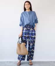 FKLHD62180 MK MICHEL KLEIN(MK ミッシェルクラン) [接触冷感/洗える]アートプリント ワイドパンツ グリーン