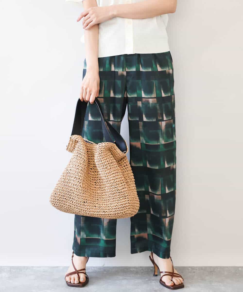 FKLHD62180 MK MICHEL KLEIN(MK ミッシェルクラン) [接触冷感/洗える]アートプリント ワイドパンツ グリーン