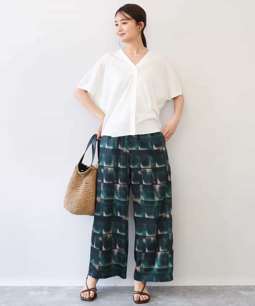 FKLHD62180 MK MICHEL KLEIN(MK ミッシェルクラン) [接触冷感/洗える]アートプリント ワイドパンツ グリーン