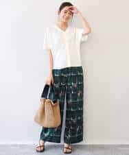 FKLHD62180 MK MICHEL KLEIN(MK ミッシェルクラン) [接触冷感/洗える]アートプリント ワイドパンツ グリーン