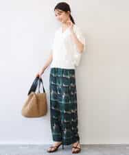 FKLHD62180 MK MICHEL KLEIN(MK ミッシェルクラン) [接触冷感/洗える]アートプリント ワイドパンツ グリーン