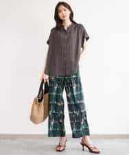 FKLHD62180 MK MICHEL KLEIN(MK ミッシェルクラン) [接触冷感/洗える]アートプリント ワイドパンツ グリーン