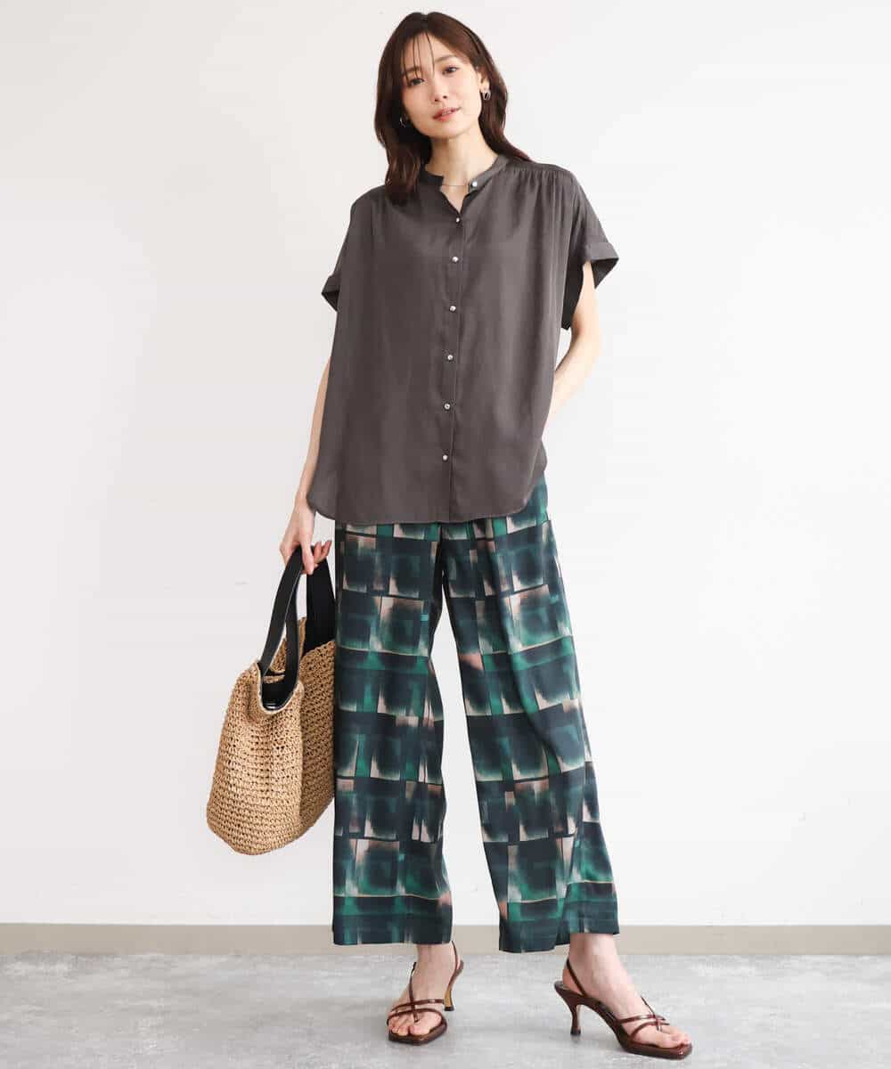 FKLHD62180 MK MICHEL KLEIN(MK ミッシェルクラン) [接触冷感/洗える]アートプリント ワイドパンツ グリーン