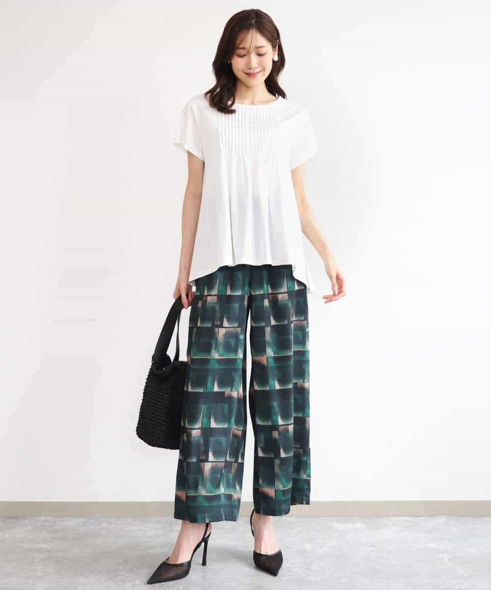 FKLHD62180 MK MICHEL KLEIN(MK ミッシェルクラン) [接触冷感/洗える]アートプリント ワイドパンツ グリーン