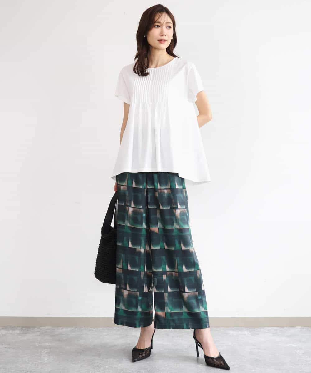 FKLHD62180 MK MICHEL KLEIN(MK ミッシェルクラン) [接触冷感/洗える]アートプリント ワイドパンツ グリーン