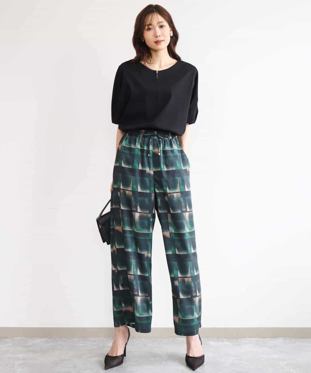 FKLHD62180 MK MICHEL KLEIN(MK ミッシェルクラン) [接触冷感/洗える]アートプリント ワイドパンツ グリーン