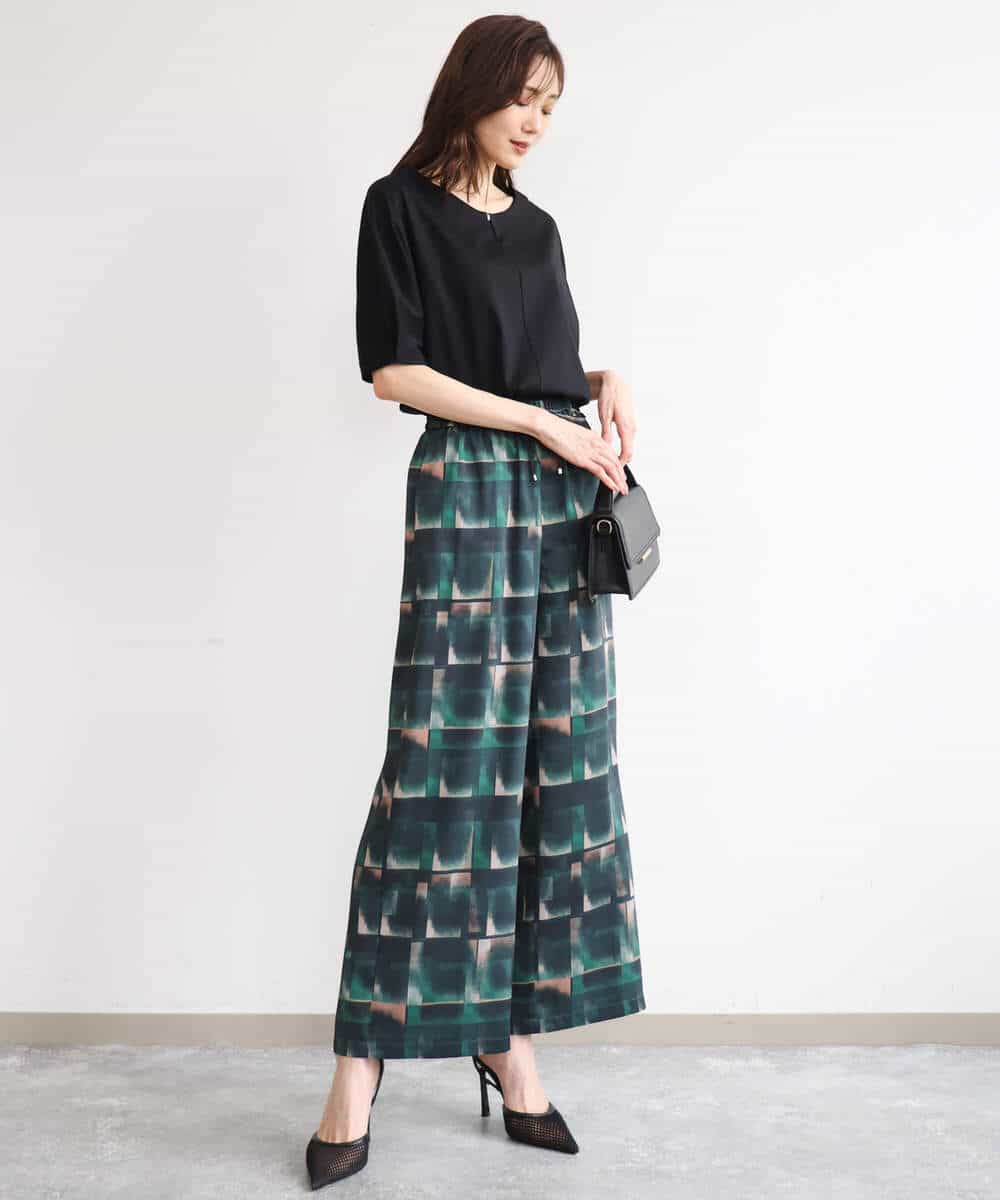 FKLHD62180 MK MICHEL KLEIN(MK ミッシェルクラン) [接触冷感/洗える]アートプリント ワイドパンツ グリーン