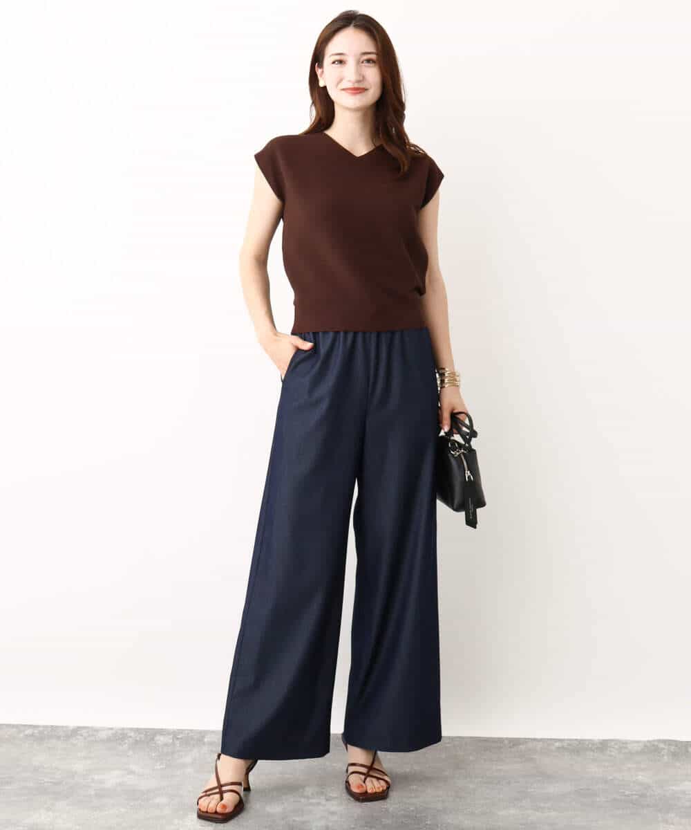 FKLIW10150 MK MICHEL KLEIN(MK ミッシェルクラン) デニムライク リラクシーシルエットイージーワイドパンツ/洗える ネイビー