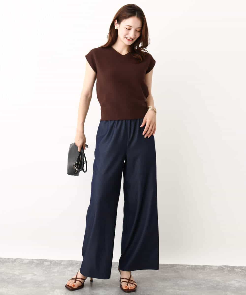 FKLIW10150 MK MICHEL KLEIN(MK ミッシェルクラン) デニムライク リラクシーシルエットイージーワイドパンツ/洗える ネイビー