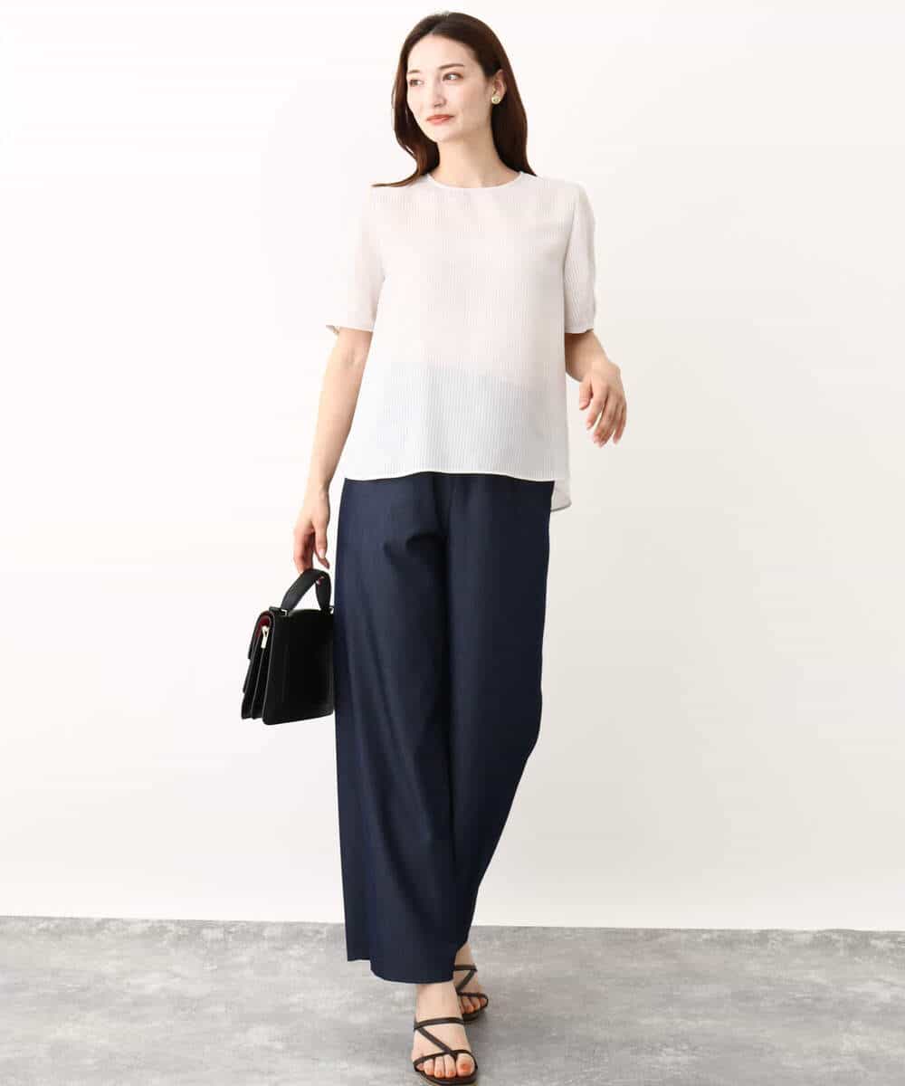 FKLIW10150 MK MICHEL KLEIN(MK ミッシェルクラン) デニムライク リラクシーシルエットイージーワイドパンツ/洗える ネイビー