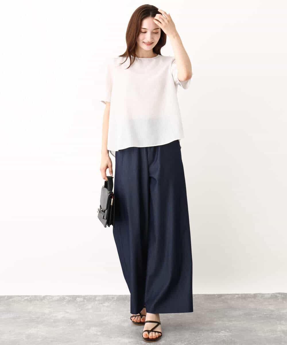FKLIW10150 MK MICHEL KLEIN(MK ミッシェルクラン) デニムライク リラクシーシルエットイージーワイドパンツ/洗える ネイビー