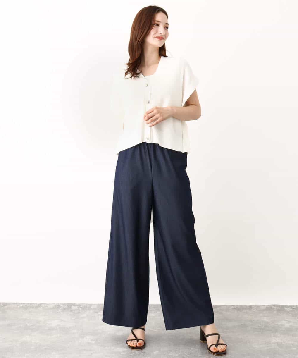FKLIW10150 MK MICHEL KLEIN(MK ミッシェルクラン) デニムライク リラクシーシルエットイージーワイドパンツ/洗える ネイビー