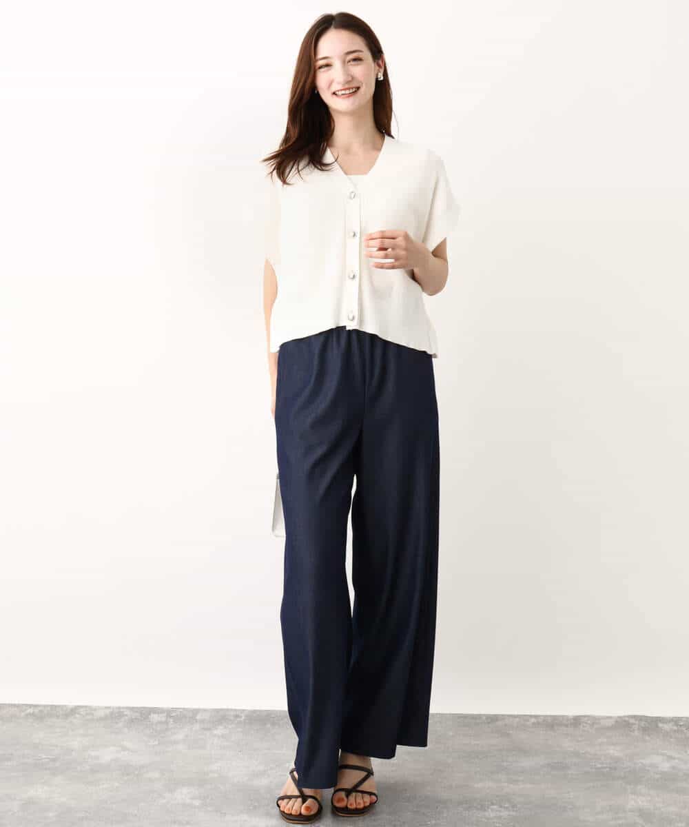 FKLIW10150 MK MICHEL KLEIN(MK ミッシェルクラン) デニムライク リラクシーシルエットイージーワイドパンツ/洗える ネイビー