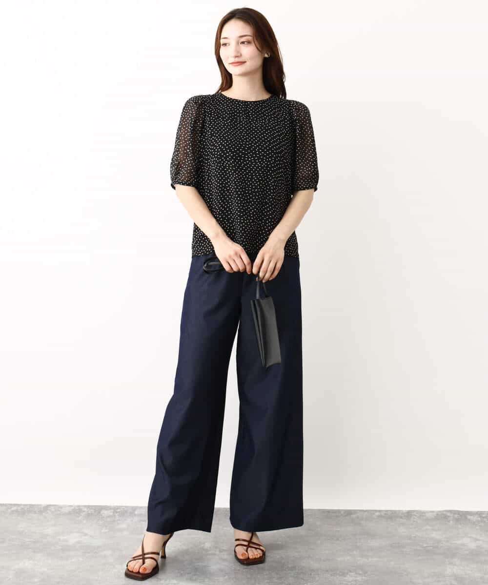 FKLIW10150 MK MICHEL KLEIN(MK ミッシェルクラン) デニムライク リラクシーシルエットイージーワイドパンツ/洗える ネイビー