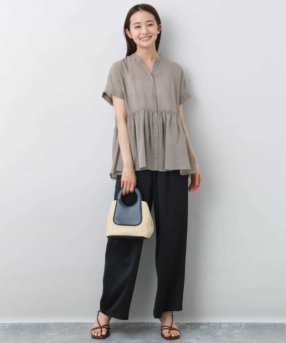 FKLJA71160 MK MICHEL KLEIN(MK ミッシェルクラン) 2タックワイドパンツ/洗える グレー