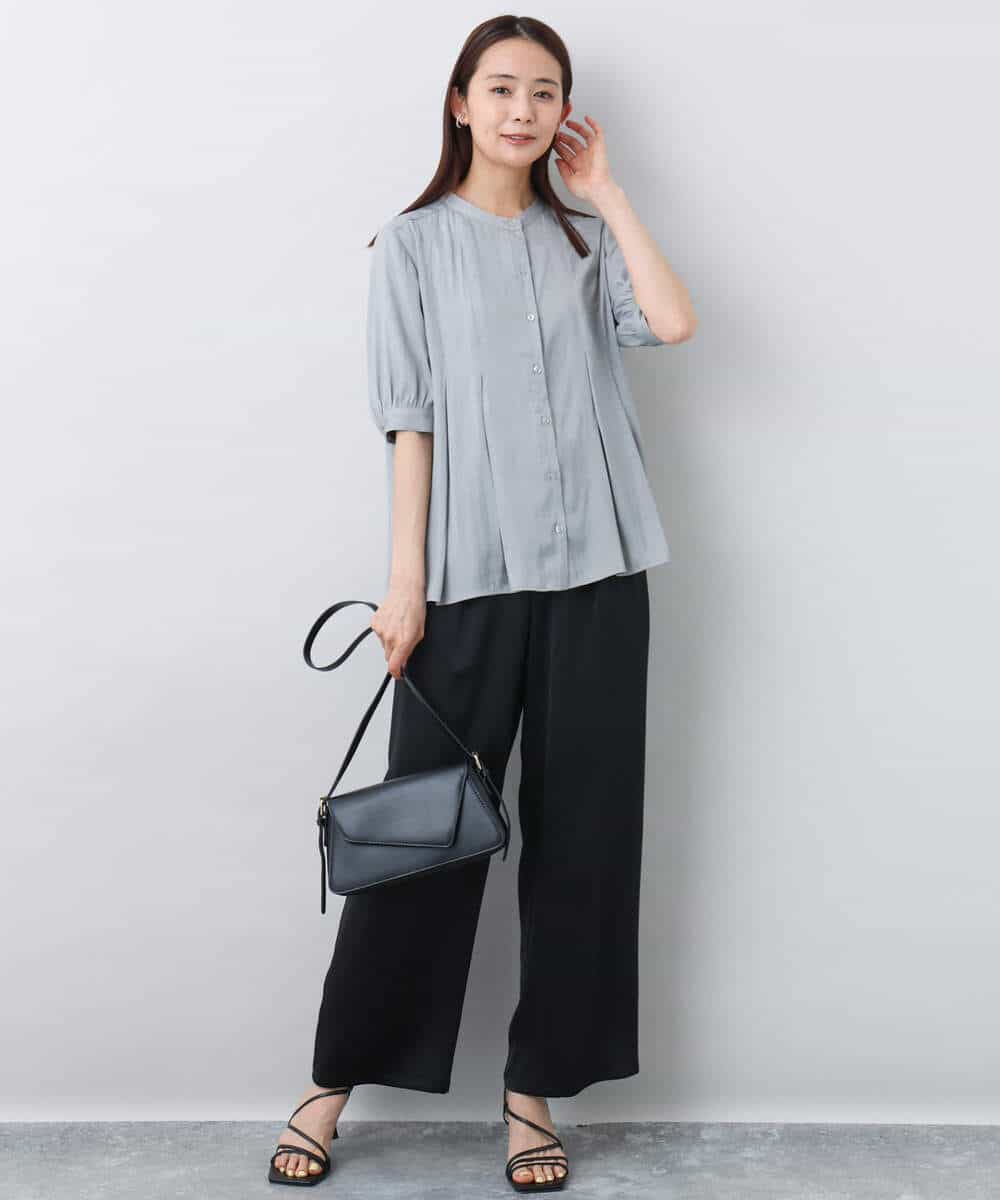 FKLJA71160 MK MICHEL KLEIN(MK ミッシェルクラン) 2タックワイドパンツ/洗える グレー