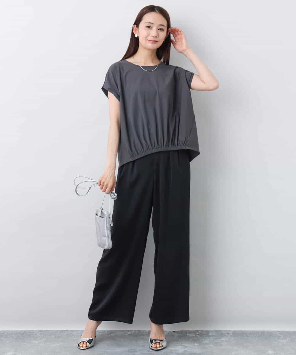 FKLJA71160 MK MICHEL KLEIN(MK ミッシェルクラン) 2タックワイドパンツ/洗える グレー