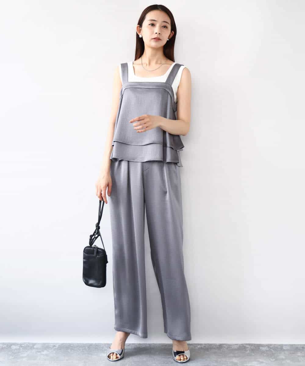 FKLJA71160 MK MICHEL KLEIN(MK ミッシェルクラン) 2タックワイドパンツ/洗える グレー