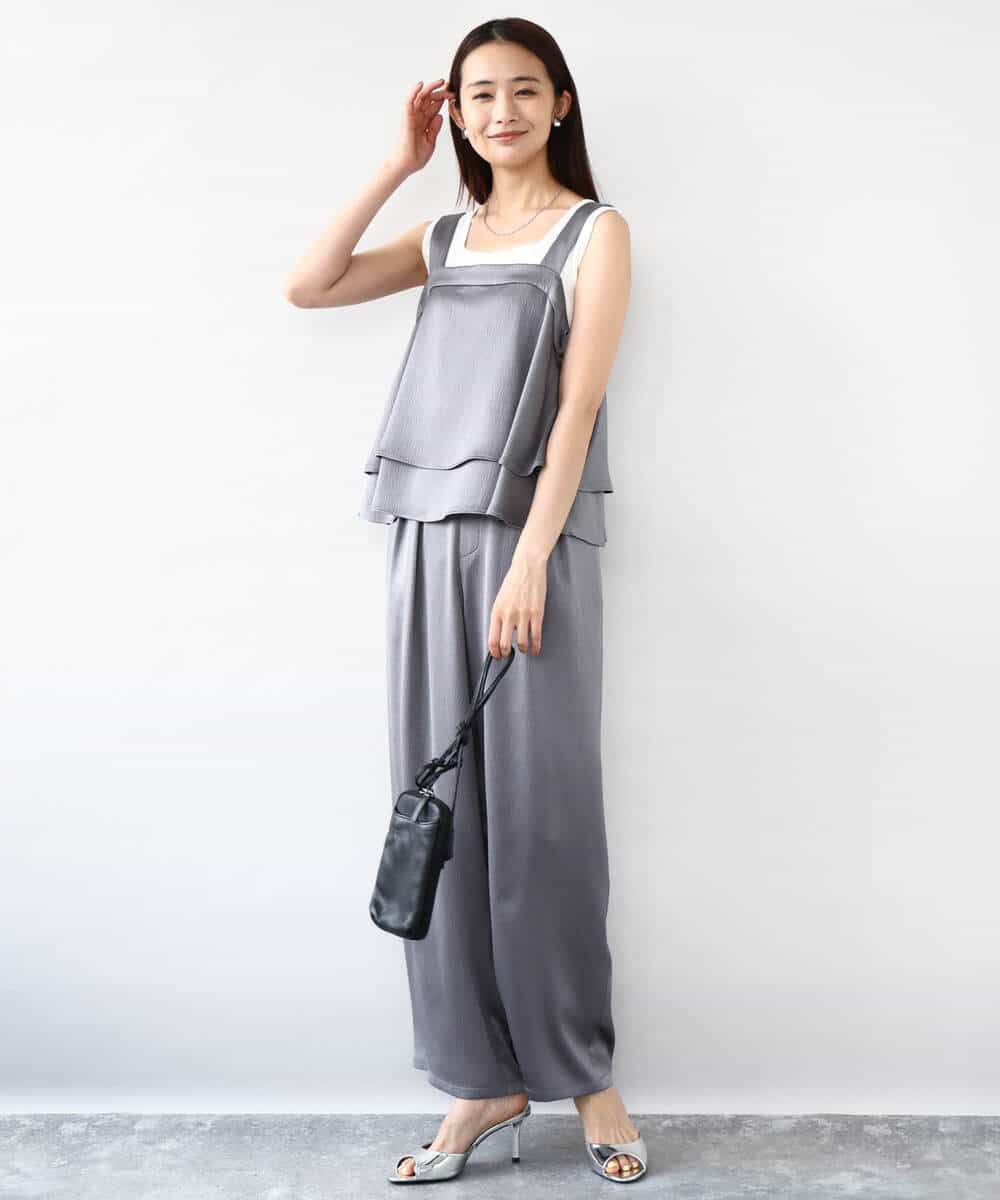 FKLJA71160 MK MICHEL KLEIN(MK ミッシェルクラン) 2タックワイドパンツ/洗える グレー