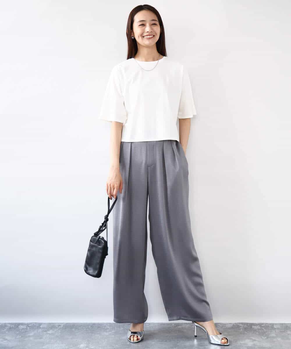 FKLJA71160 MK MICHEL KLEIN(MK ミッシェルクラン) 2タックワイドパンツ/洗える グレー