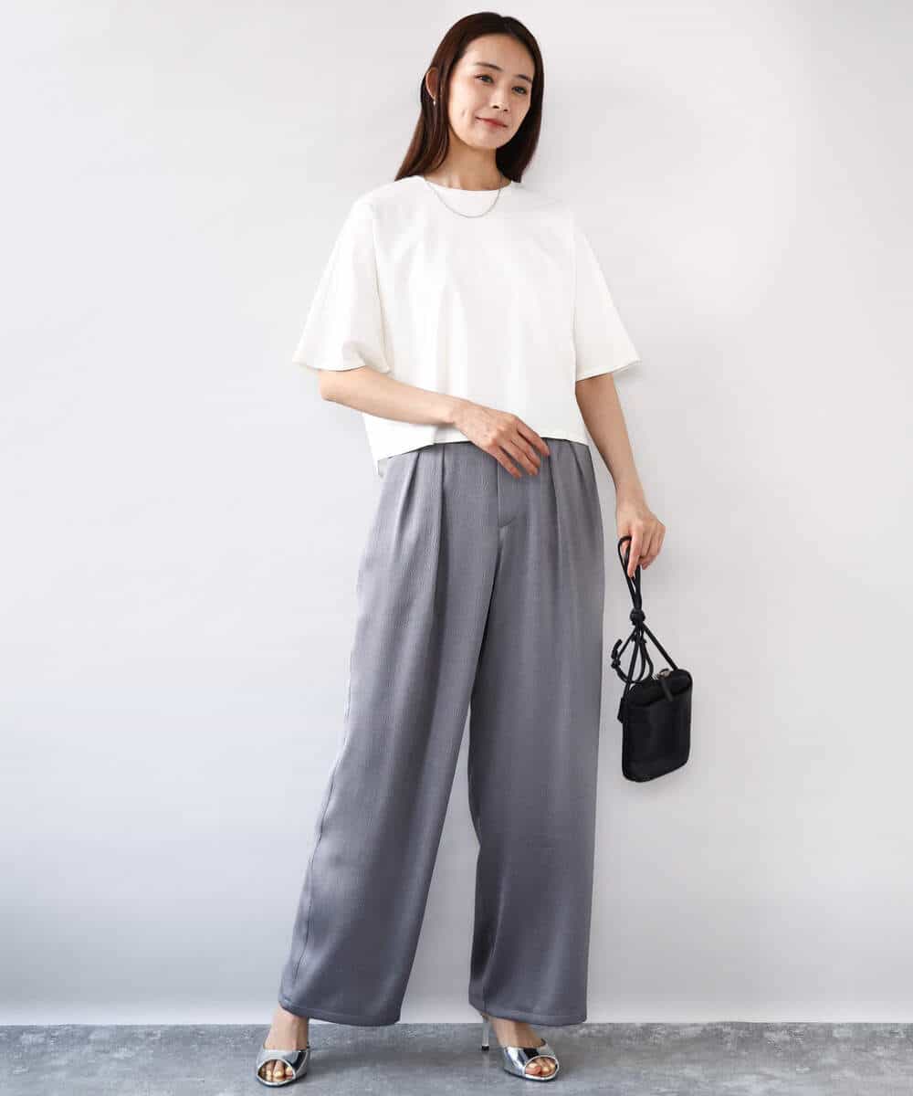 FKLJA71160 MK MICHEL KLEIN(MK ミッシェルクラン) 2タックワイドパンツ/洗える グレー