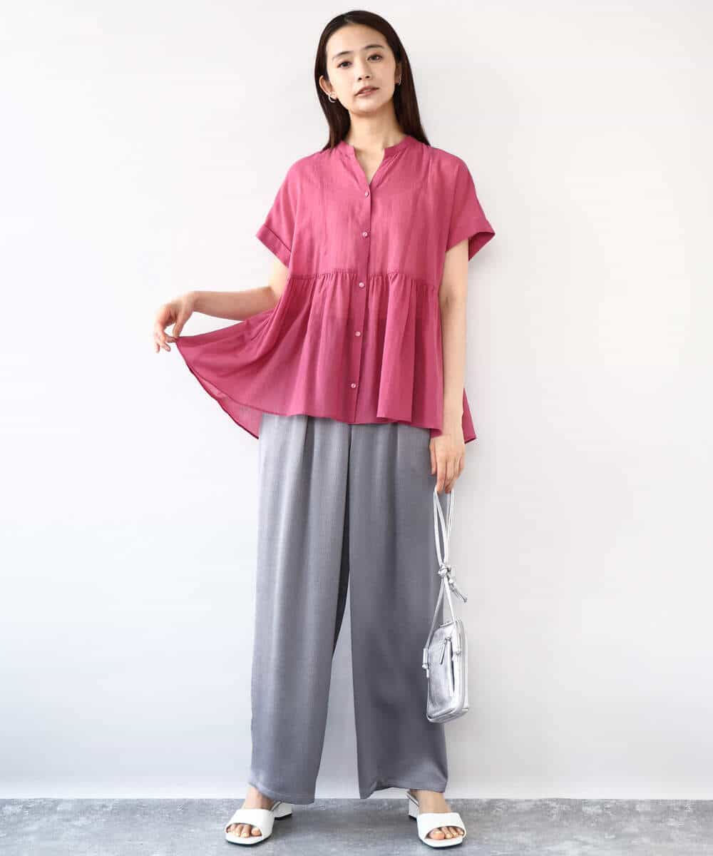 FKLJA71160 MK MICHEL KLEIN(MK ミッシェルクラン) 2タックワイドパンツ/洗える グレー