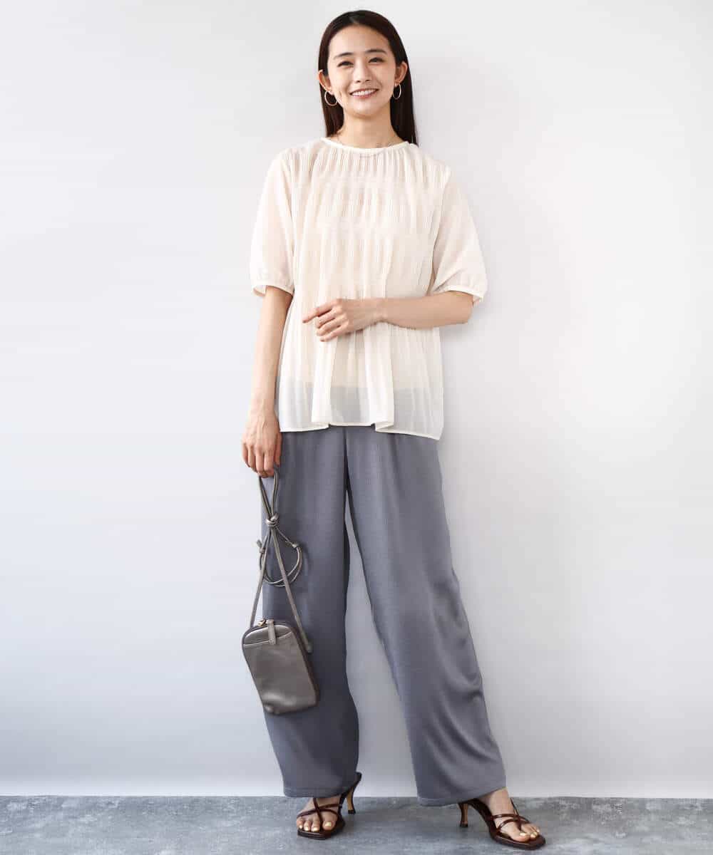 FKLJA71160 MK MICHEL KLEIN(MK ミッシェルクラン) 2タックワイドパンツ/洗える グレー