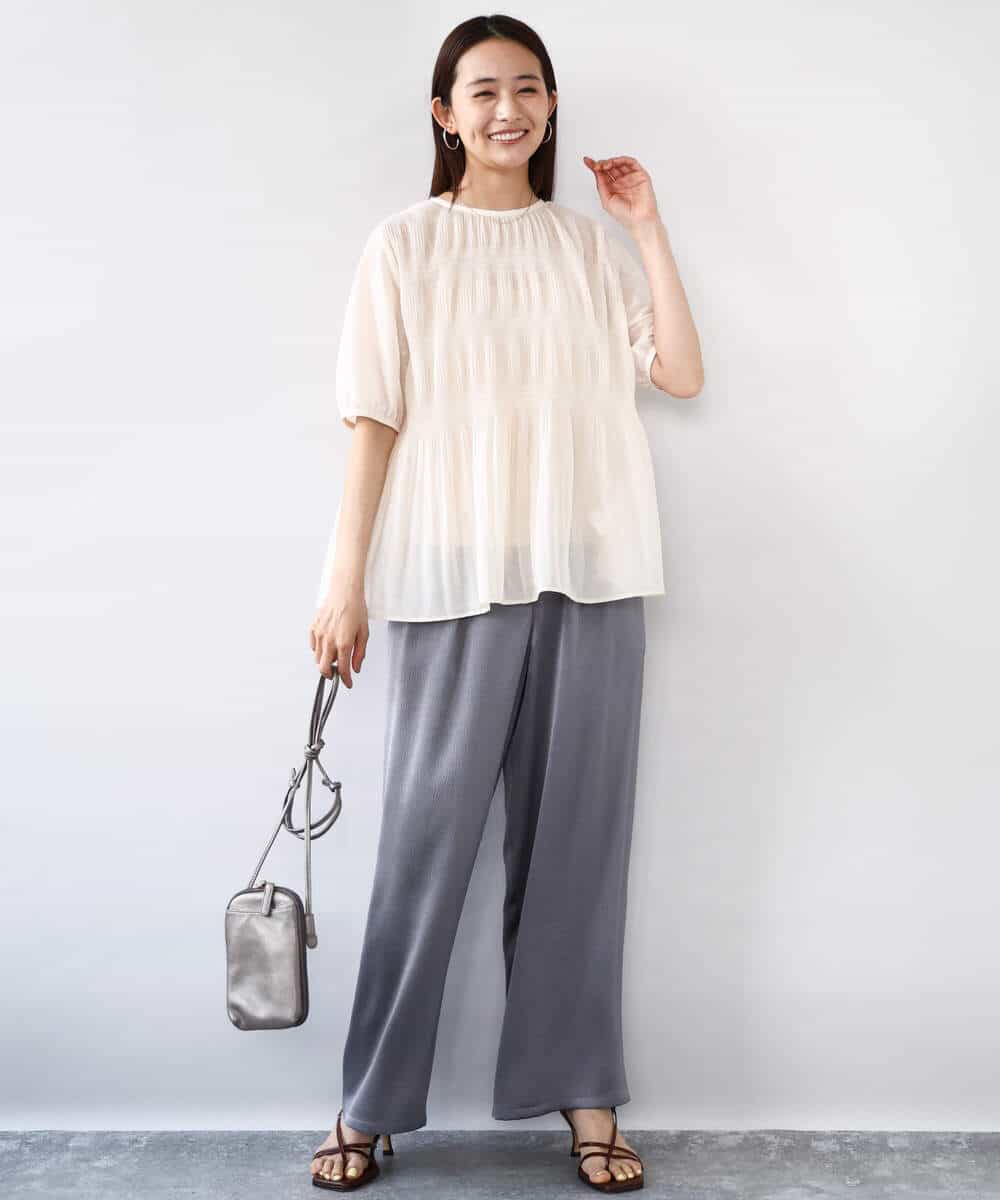 FKLJA71160 MK MICHEL KLEIN(MK ミッシェルクラン) 2タックワイドパンツ/洗える グレー