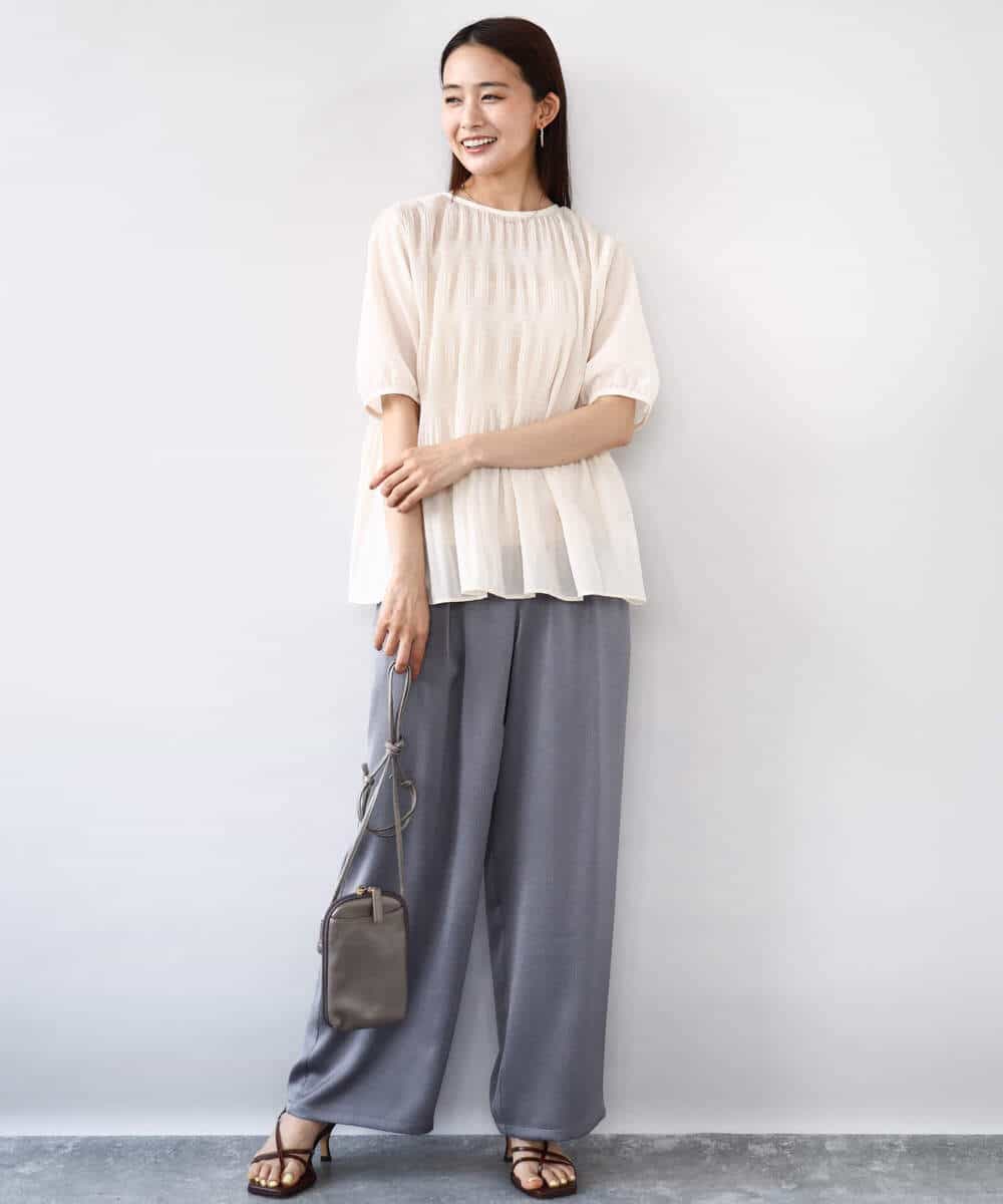 FKLJA71160 MK MICHEL KLEIN(MK ミッシェルクラン) 2タックワイドパンツ/洗える グレー