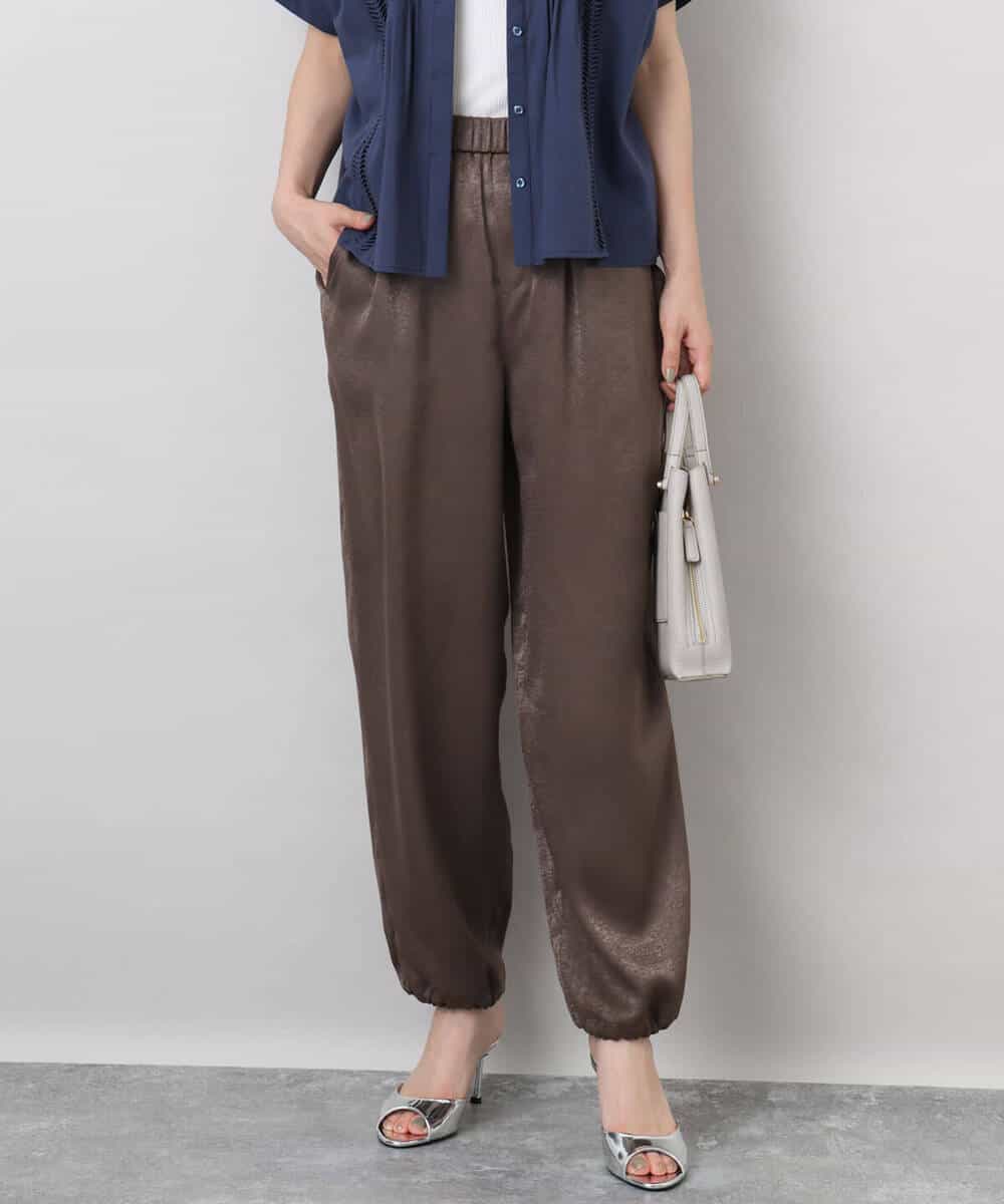 FKLJA85150 MK MICHEL KLEIN(MK ミッシェルクラン) サテンヴィンテージ調ワイドパンツ/接触冷感/洗える ライトグレー
