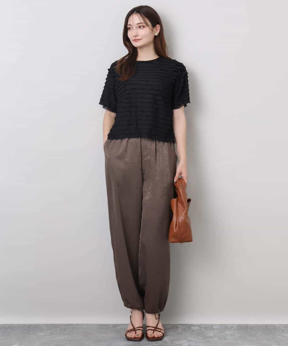 FKLJA85150 MK MICHEL KLEIN(MK ミッシェルクラン) サテンヴィンテージ調ワイドパンツ/接触冷感/洗える ライトグレー