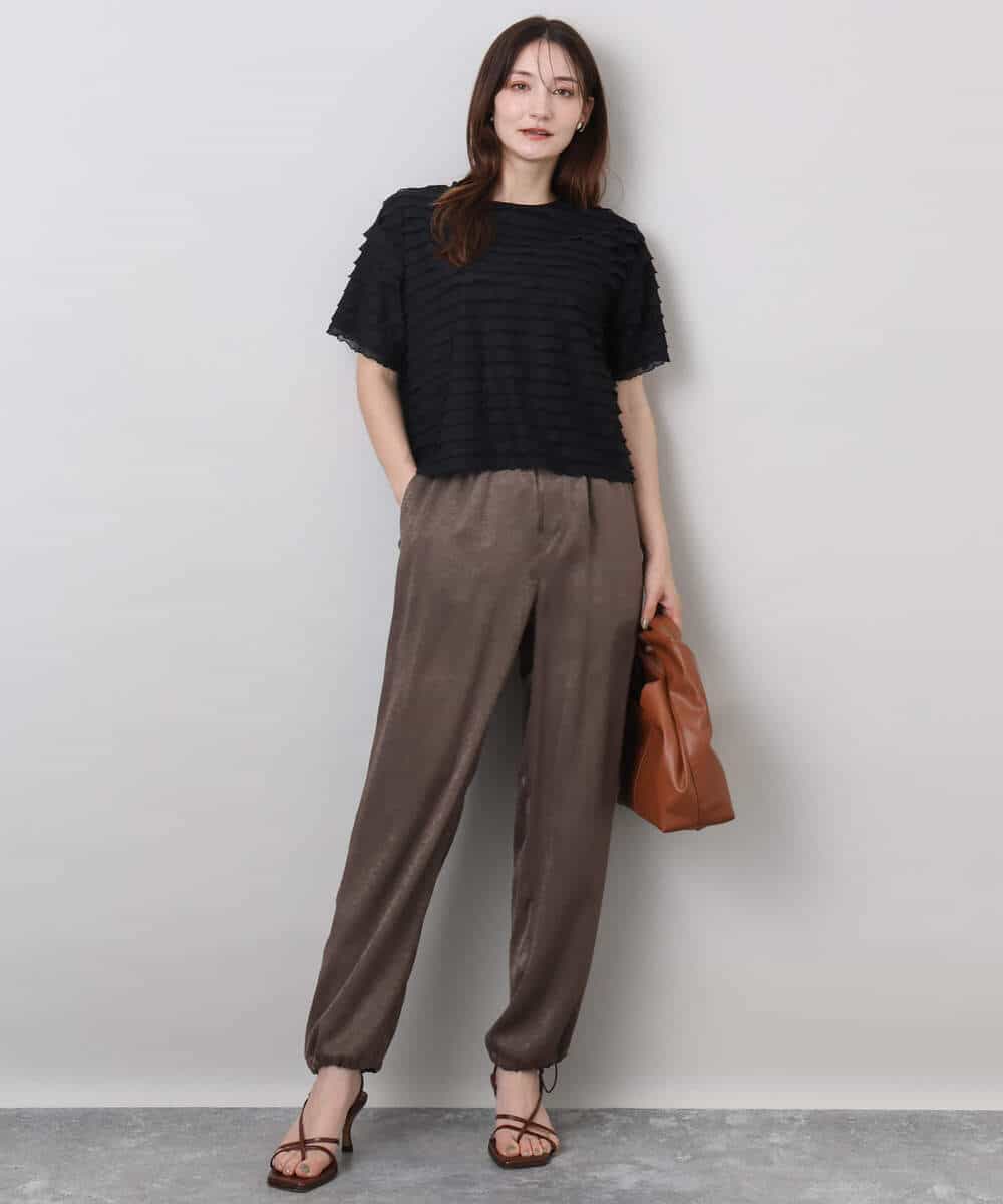 FKLJA85150 MK MICHEL KLEIN(MK ミッシェルクラン) サテンヴィンテージ調ワイドパンツ/接触冷感/洗える ライトグレー