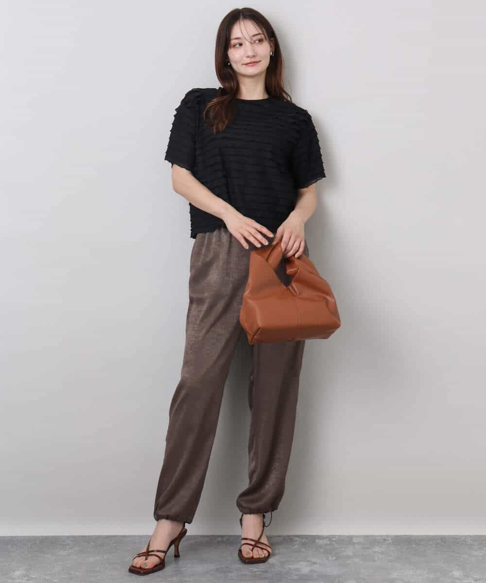 FKLJA85150 MK MICHEL KLEIN(MK ミッシェルクラン) サテンヴィンテージ調ワイドパンツ/接触冷感/洗える ライトグレー