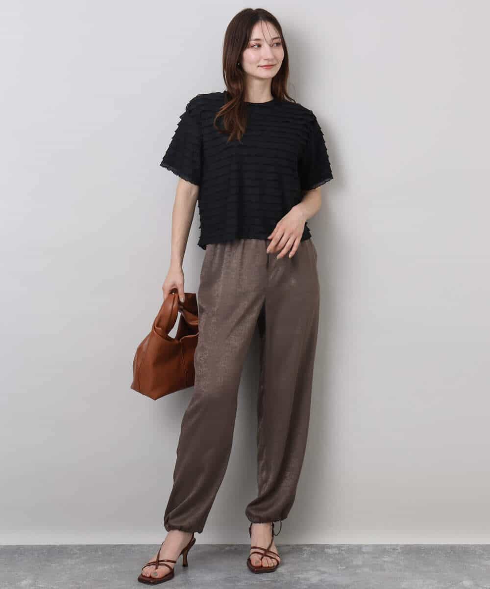 FKLJA85150 MK MICHEL KLEIN(MK ミッシェルクラン) サテンヴィンテージ調ワイドパンツ/接触冷感/洗える ライトグレー