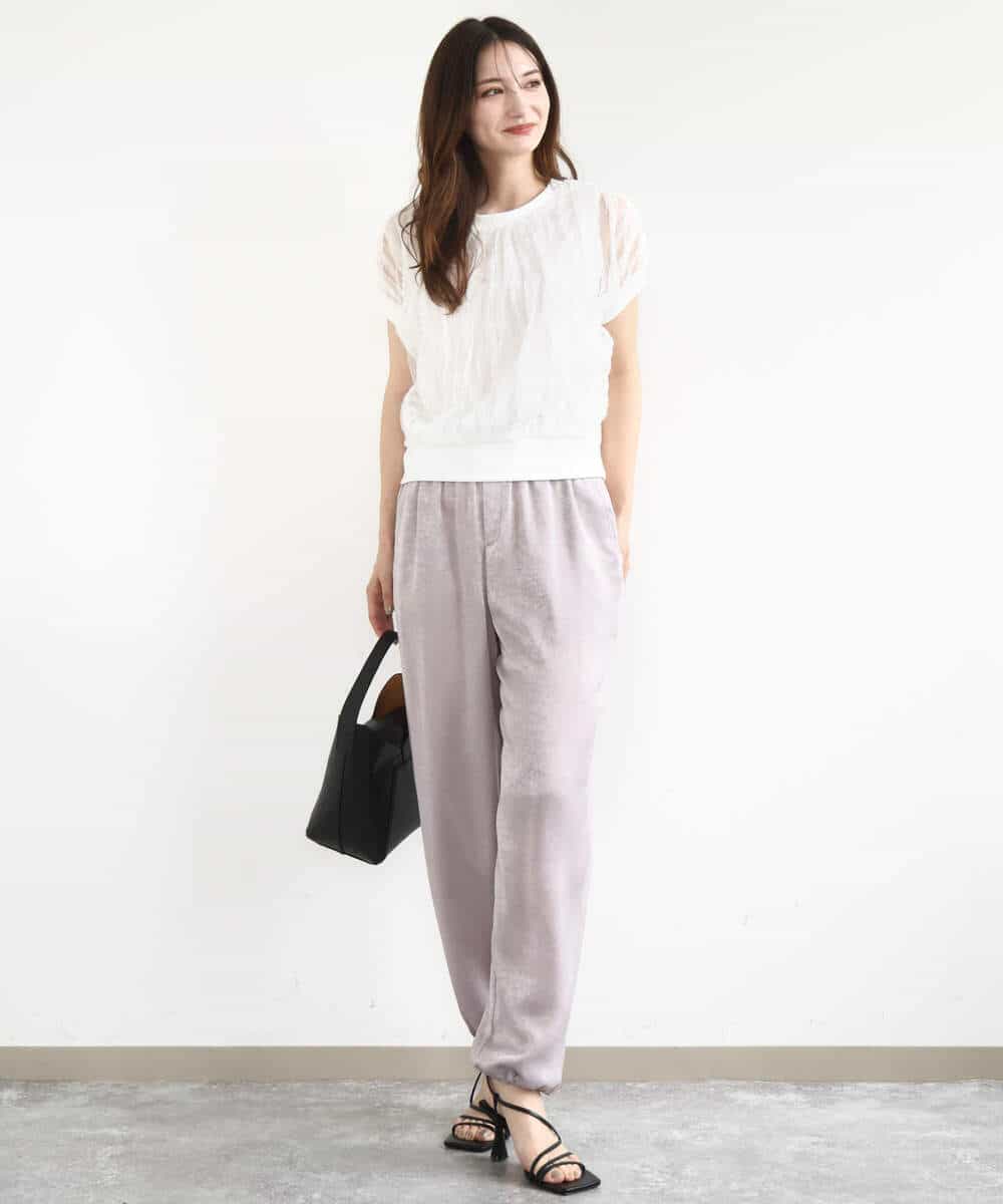 FKLJA85150 MK MICHEL KLEIN(MK ミッシェルクラン) サテンヴィンテージ調ワイドパンツ/接触冷感/洗える ライトグレー