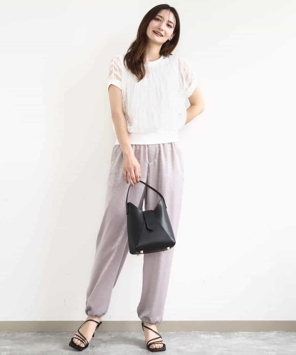 FKLJA85150 MK MICHEL KLEIN(MK ミッシェルクラン) サテンヴィンテージ調ワイドパンツ/接触冷感/洗える ライトグレー