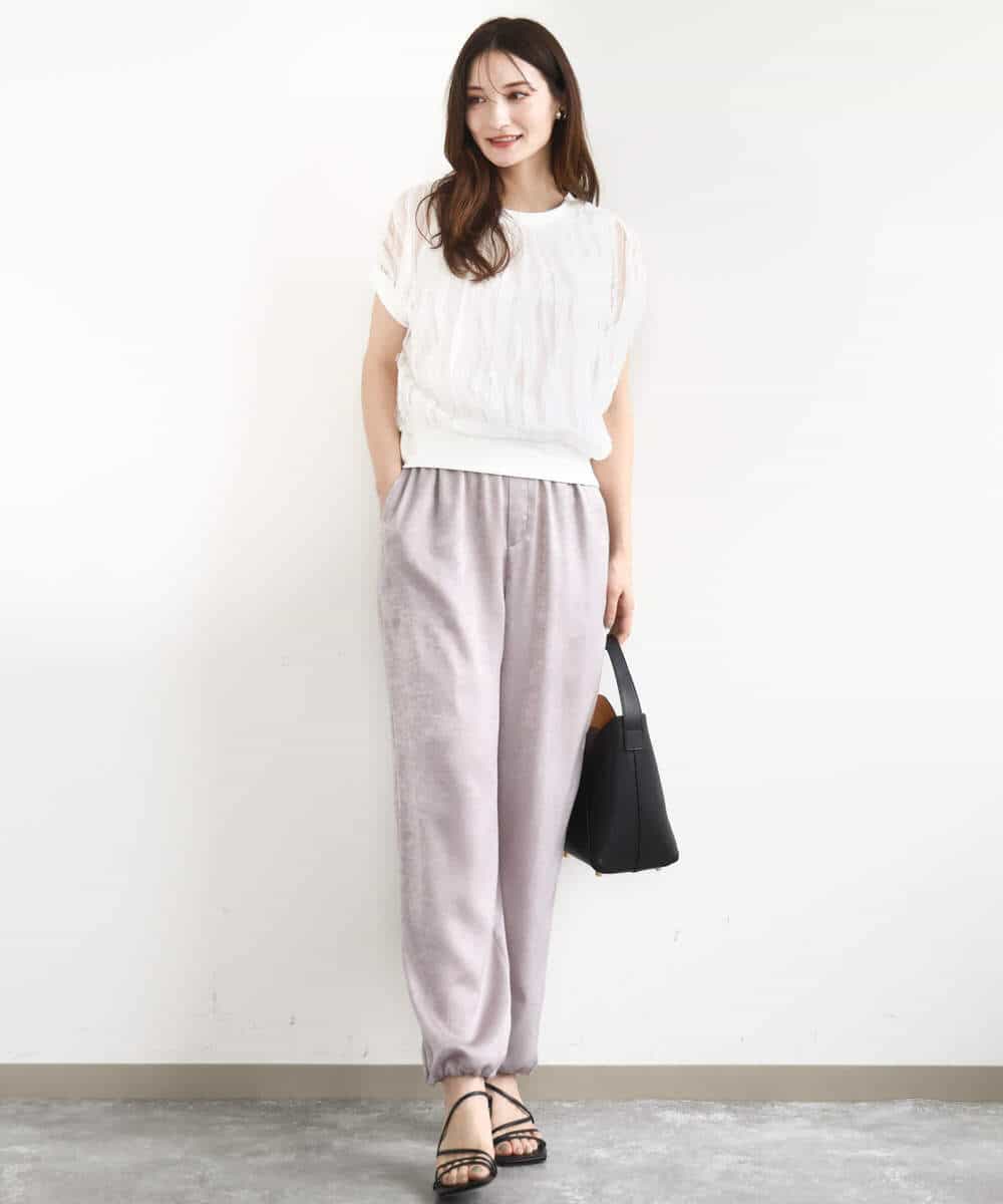 FKLJA85150 MK MICHEL KLEIN(MK ミッシェルクラン) サテンヴィンテージ調ワイドパンツ/接触冷感/洗える ライトグレー