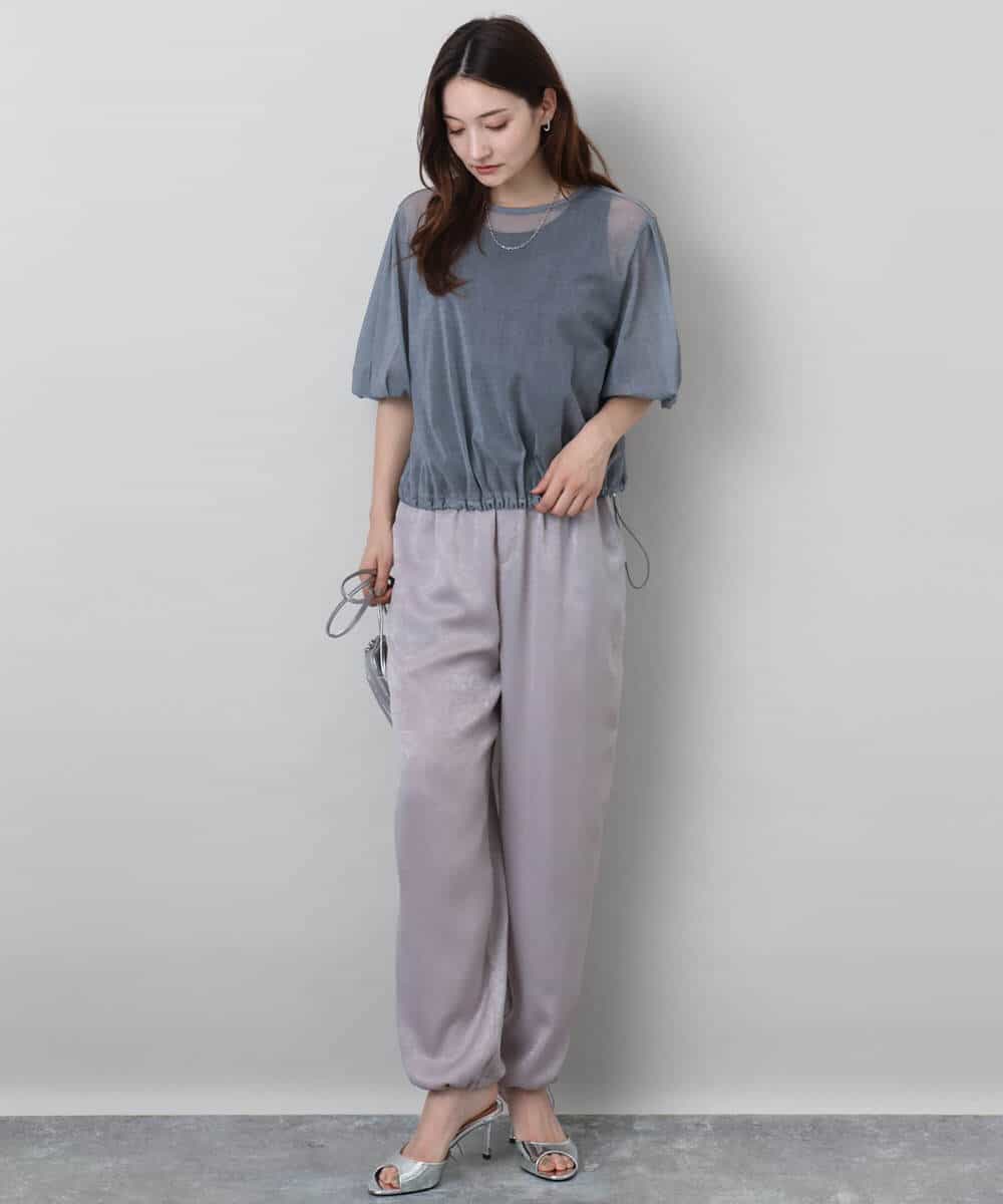 FKLJA85150 MK MICHEL KLEIN(MK ミッシェルクラン) サテンヴィンテージ調ワイドパンツ/接触冷感/洗える ライトグレー