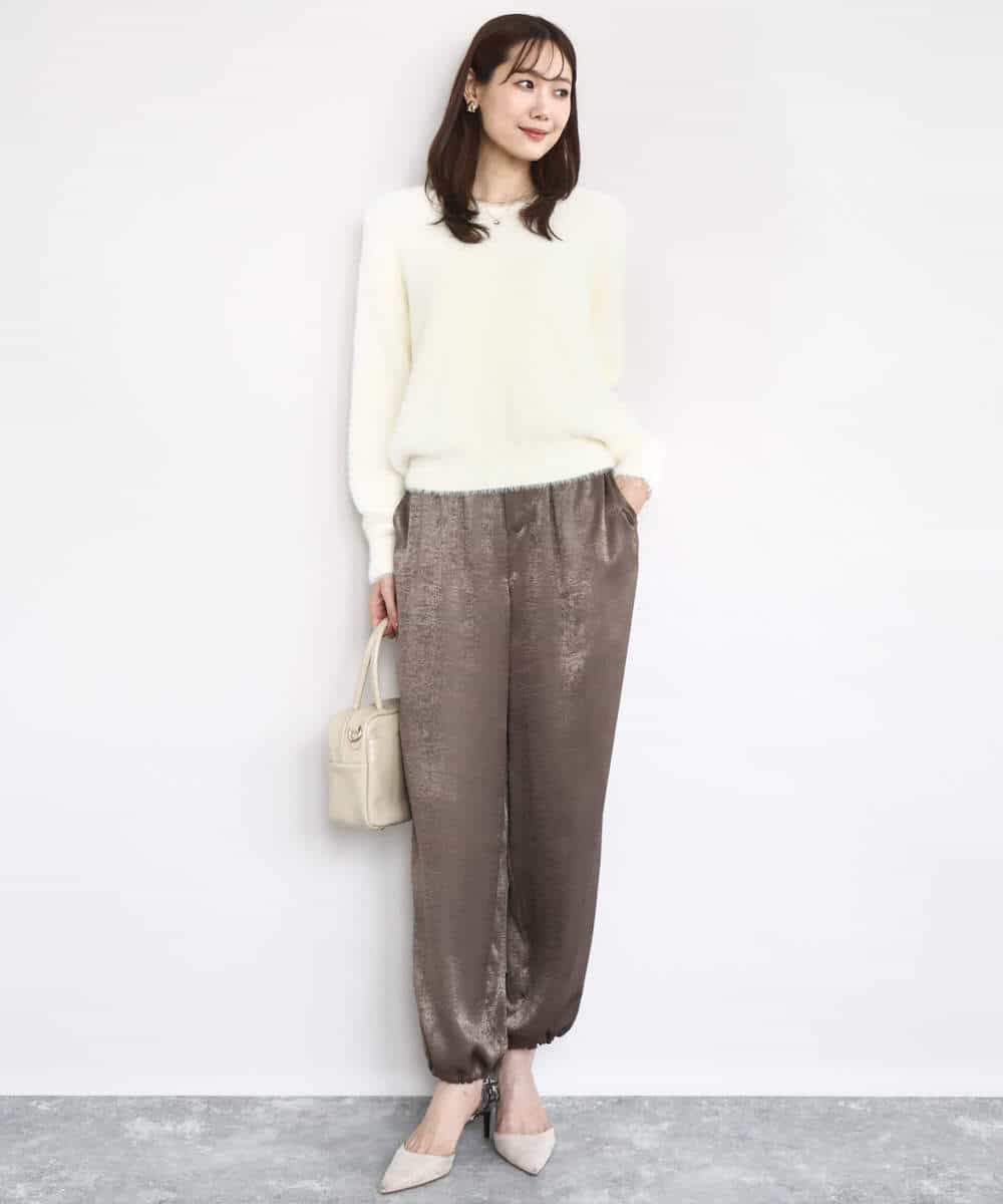 FKLJA85150 MK MICHEL KLEIN(MK ミッシェルクラン) サテンヴィンテージ調ワイドパンツ/接触冷感/洗える ライトグレー