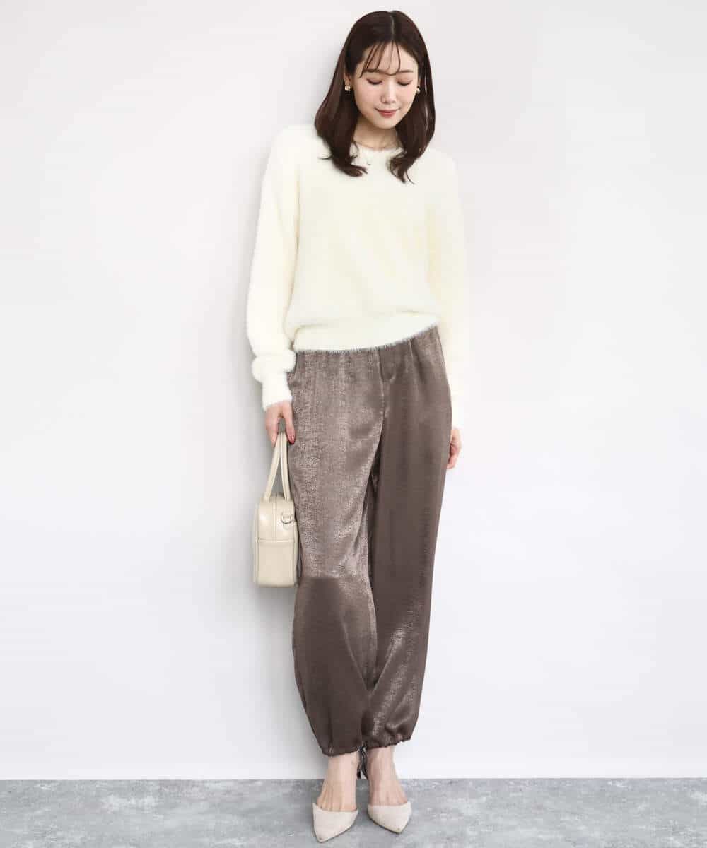 FKLJA85150 MK MICHEL KLEIN(MK ミッシェルクラン) サテンヴィンテージ調ワイドパンツ/接触冷感/洗える ライトグレー