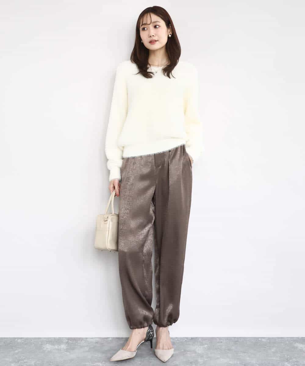 FKLJA85150 MK MICHEL KLEIN(MK ミッシェルクラン) サテンヴィンテージ調ワイドパンツ/接触冷感/洗える ライトグレー