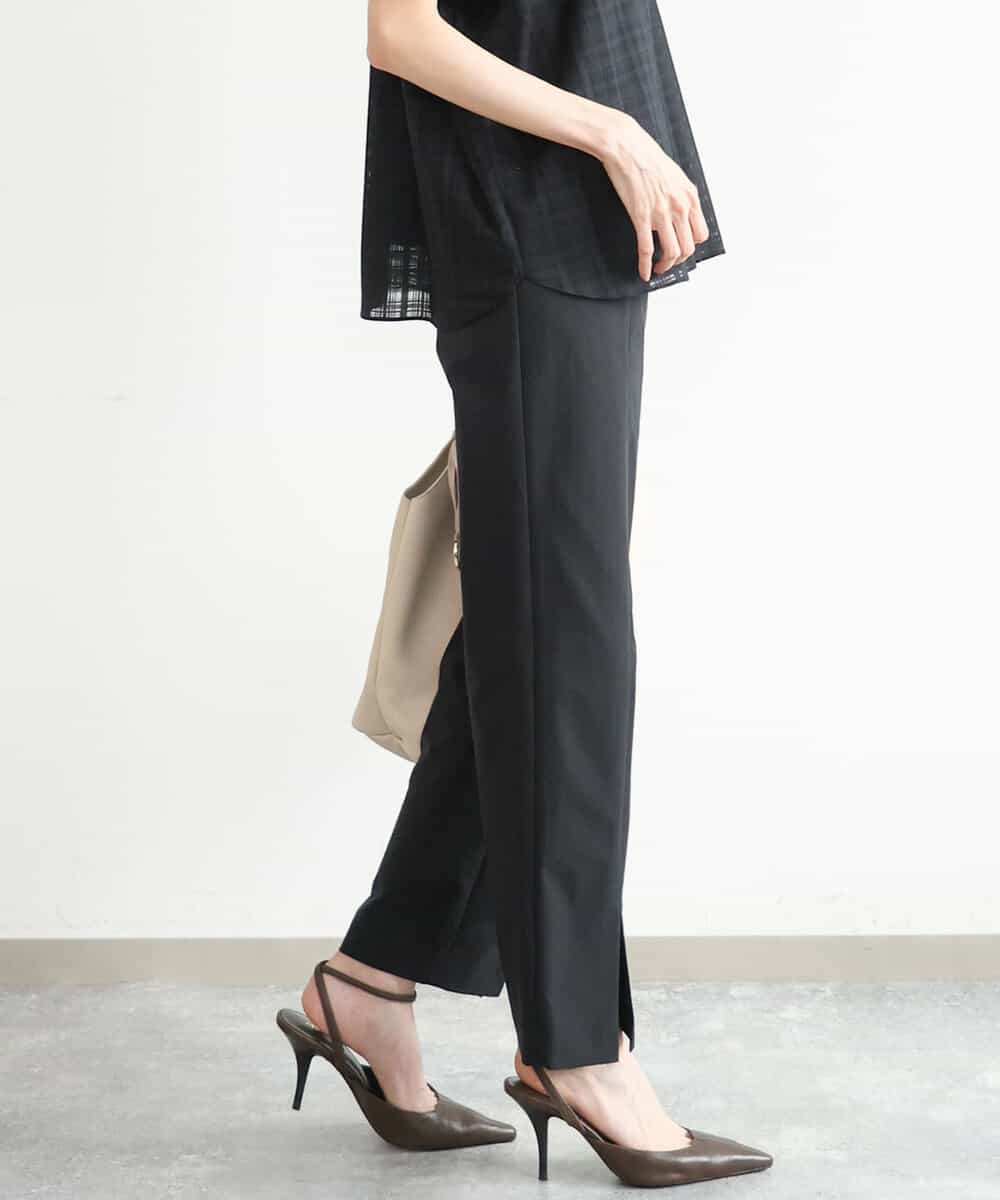 FKLJD30170 MK MICHEL KLEIN(MK ミッシェルクラン) [洗える]センタースリット入りストレッチパンツ ブラック