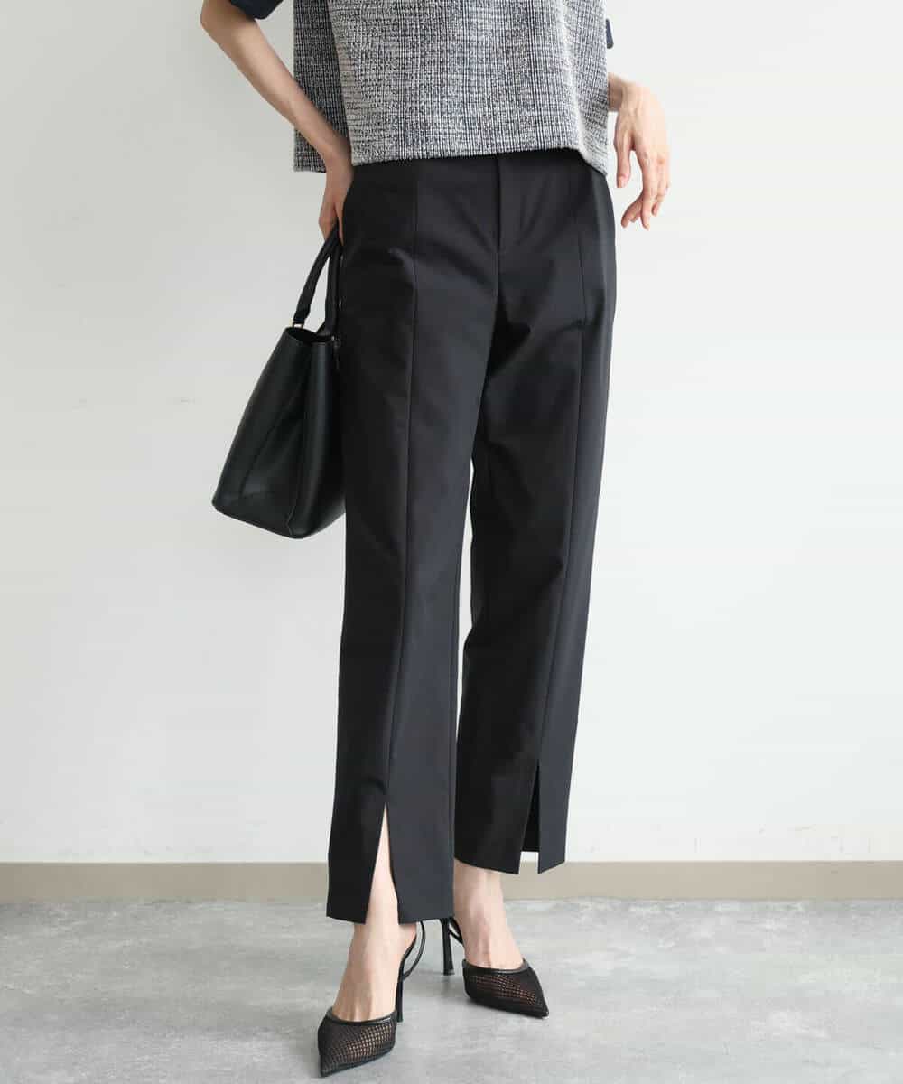 FKLJD30170 MK MICHEL KLEIN(MK ミッシェルクラン) [洗える]センタースリット入りストレッチパンツ ブラック