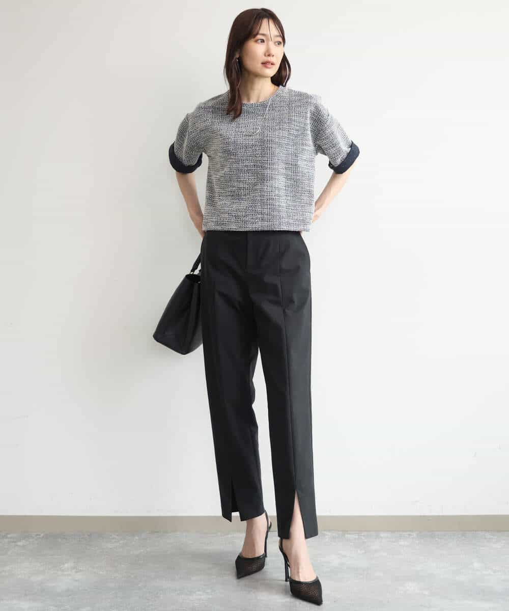 FKLJD30170 MK MICHEL KLEIN(MK ミッシェルクラン) [洗える]センタースリット入りストレッチパンツ ブラック