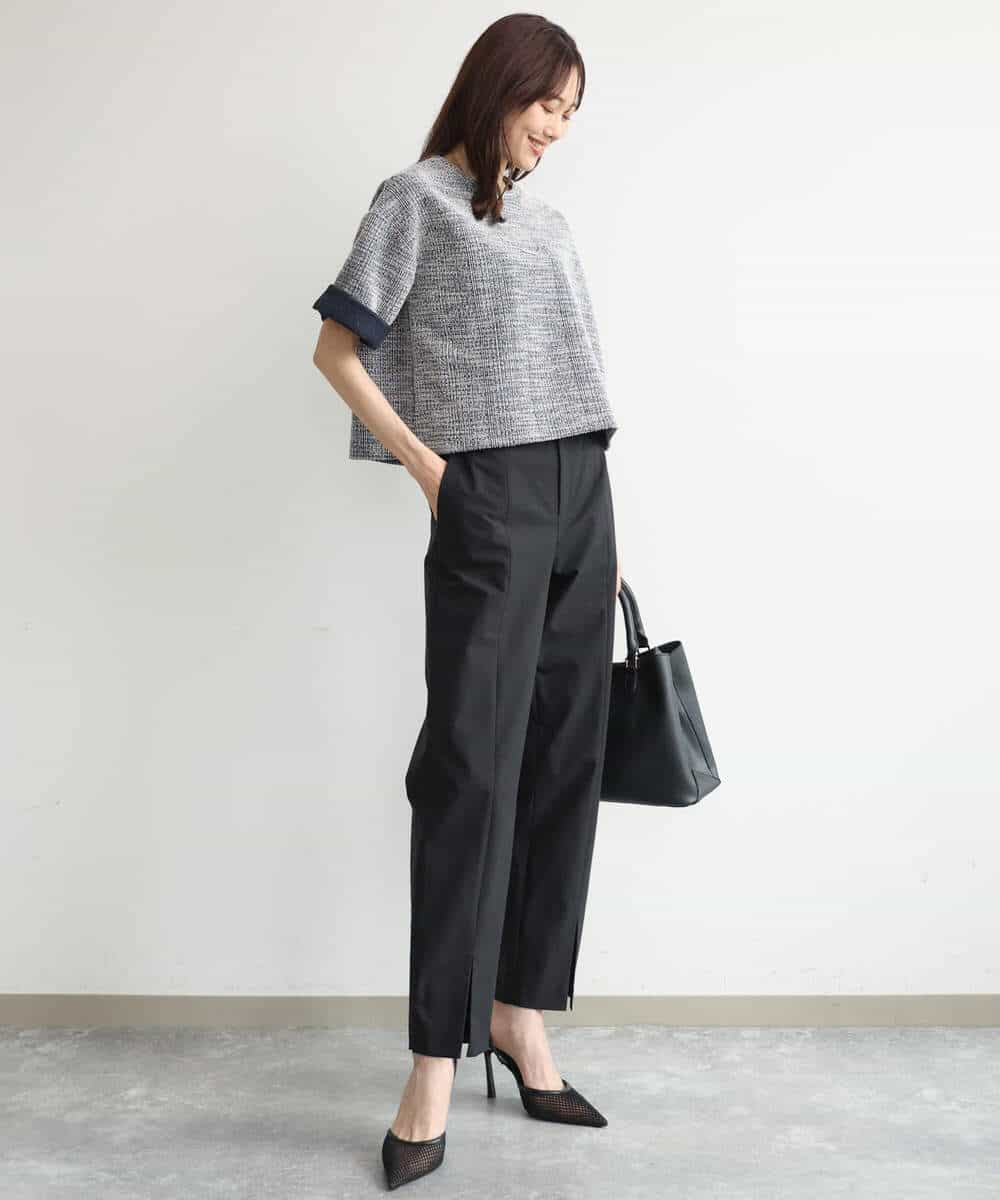 FKLJD30170 MK MICHEL KLEIN(MK ミッシェルクラン) [洗える]センタースリット入りストレッチパンツ ブラック