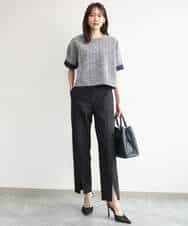 FKLJD30170 MK MICHEL KLEIN(MK ミッシェルクラン) [洗える]センタースリット入りストレッチパンツ ブラック