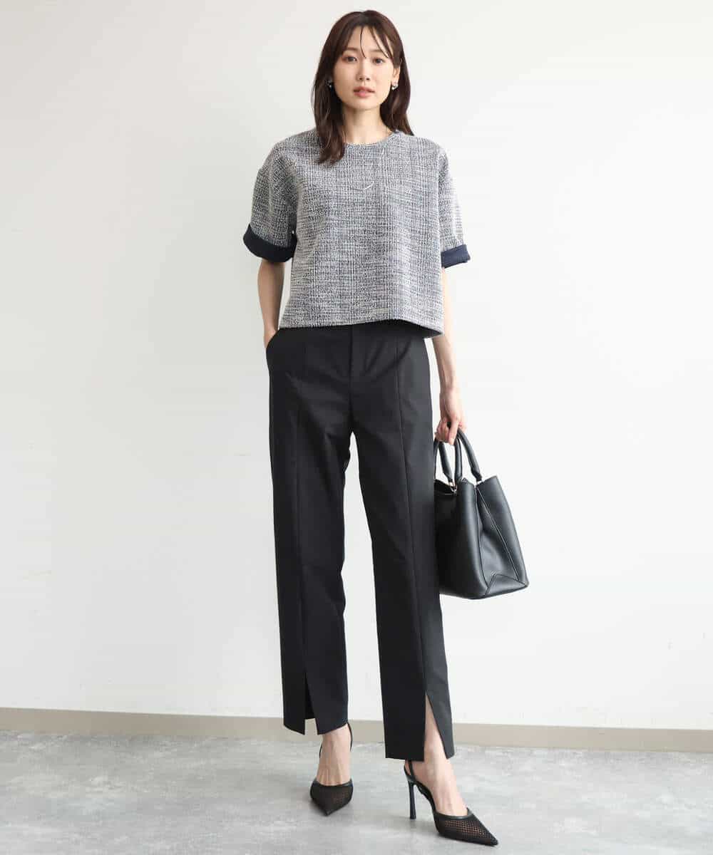 FKLJD30170 MK MICHEL KLEIN(MK ミッシェルクラン) [洗える]センタースリット入りストレッチパンツ ブラック
